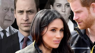 Charles, William, Meghan, Kate und Harry blicken sorgenvoll