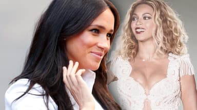 Collage von Meghan und Beyonce wie sie beide lächeln.