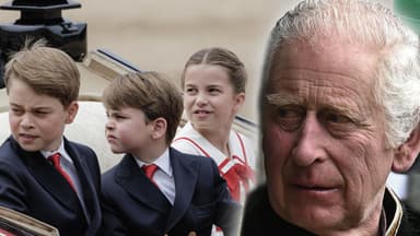 Prinz George, Prinz Louis und Prinzessin Charlotte mit König Charles III. 