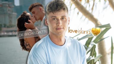 Fynn Lukas Kunz vor "Bachelorette"- und "Love Island"-Logo