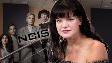 Pauley Perrette vor dem "Navy CIS"-Logo