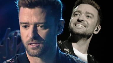 Justin Timberlake sieht enttäuscht aus, im Hintergrund ein lächelndes Bild von ihm