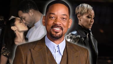 Will Smith lächelt, im Hintergrund ältere Bilder von Jada Pinkett Smith