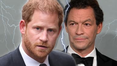 Prinz Harry sieht empört aus, Dominic West hebt skeptisch die Augenbraue