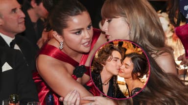 Selena Gomez beugt sich zu Taylor Swift herunter, Timothée Chalamet küsst Kylie Jenner auf die Wange