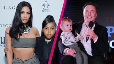 Collage Kim Kardashian mit North West und Elon Musk mit X Æ A-12