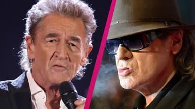 Collage Peter Maffay und Udo Lindenberg mit pinken Strich