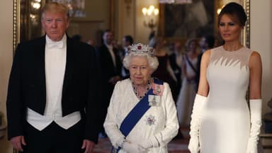 Donald Trump, Melania Trump und Queen Elizabeth II.