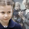 Prinzessin Charlotte - im Hintergrund Prinz William als Kleinkind mit Prinzessin Diana, die ihn auf dem Arm trägt