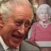 Weihnachten bei den britischen Royals: König Charles lacht, im Hintergrund Queen Elizabeth II. bei der Weihnachtsansprache