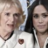 Queen Consort Camilla guckt ernst, Herzogin Meghan guckt traurig