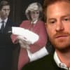 Prinz Harry traurig in CBS-Interview - im Hintergrund König Charles und Diana mit Baby Harry nach dessen Geburt