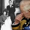 Montage: König Charles III. weint - im Hintergrund als Baby mit Queen Elizabeth II. und Prinz Philip