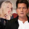 Charlie Sheen sieht empört zur Seite, im Hintergrund ein Selfie seiner Tochter Sami