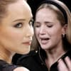 Jennifer Lawrence sieht zur Seite und weint