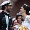 Prinz Carl Philip und Prinzessin Victoria an ihrem Hochzeitstag. 