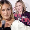 Sarah Jessica Parker sieht angestrengt zur Seite, hinter ihr lacht Kim Cattrall