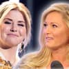 Collage Helene Fischer guckt bedrückt, Beatrice Egli lächelt