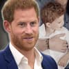 Prinz Harry lächelt, daneben ein Bild von Sohn Archie Mountbatten-Windsor