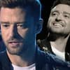 Justin Timberlake sieht enttäuscht aus, im Hintergrund ein lächelndes Bild von ihm