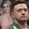 Britney Spears lächelt, Justin Timberlake sieht grimmig aus