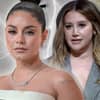 Vanessa Hudgens sieht entschlossen aus, Ashley Tisdale steht mit bedrücktem Gesicht hinter ihr, zwischen ihnen schießen Blitze