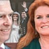 Montage: Prinz Andrew und Sarah Ferguson glücklich - im Hintergrund ihre Hochzeit 