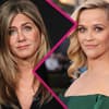 Collage Jennifer Aniston und Reese Witherspoon mit pinken Blitz