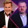 Dieter Bohlen lacht hämisch, Stefan Raab guckt ernst zur Seite