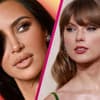 Collage Kim Kardashian Taylor Swift gucken beide ernst