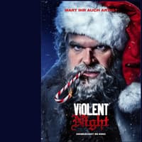 Kinoplakat für den Film Violent Night mit gruseligem Weihnachtsmann