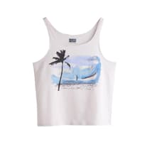 Urlaubsfeeling mit dem Tanktop mit Palmen-Print von Weekday, ca. 30 Euro