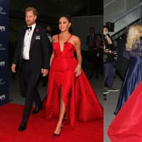 Prinz Harry und Herzogin Meghan in rotem Kleid