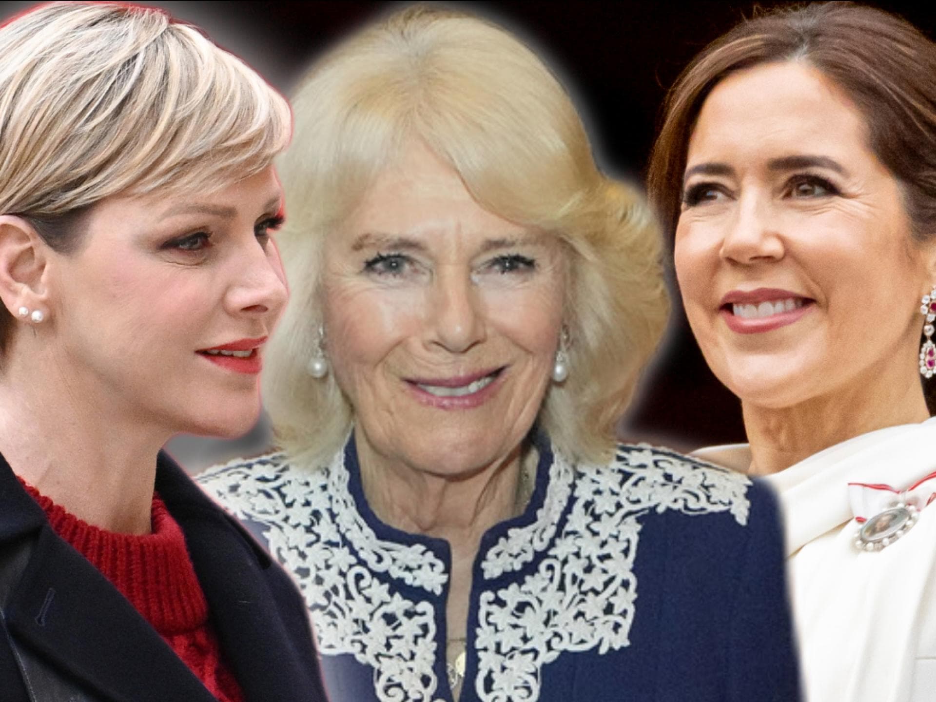 Fürstin Charlène, Königin Camilla und Königin Mary.