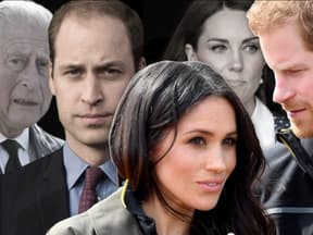 Charles, William, Meghan, Kate und Harry blicken sorgenvoll