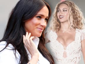 Collage von Meghan und Beyonce wie sie beide lächeln.