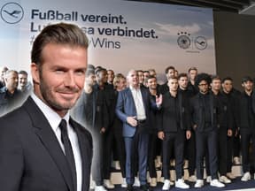 Fotomontage: David Beckham vor der deutschen Nationalmannschaft