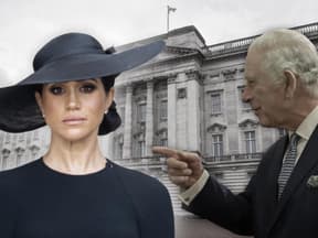 Herzogin Meghan und König Charles III. vor dem Buckingham-Palast.