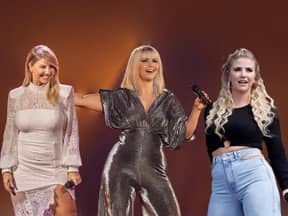 Collage Beatrice Egli Outfits, Kleid, Overall, Jeans