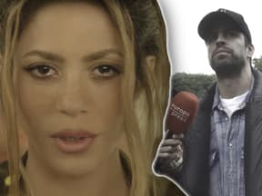 Montage: Shakira weint - im Hintergrund Gerard Piqué mit Mikrofon (Sorgerechts-Prozess)