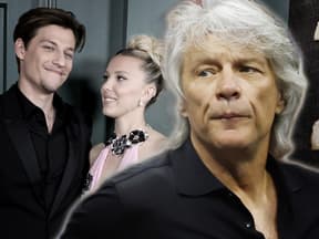 Millie Bobby Brown und Jake Bongiovi lächeln, Jon Bon Jovi guckt kritisch