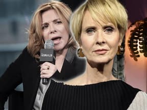 Cynthia Nixon guckt ernst, Kim Cattrall sieht empört aus