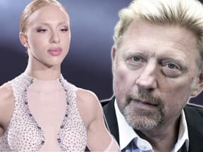 Anna Ermakova und ihr Vater Boris Becker gucken ernst Fotomontage