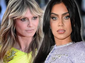 Nathalie Volk sieht verärgert aus, Heidi Klum blickt düster zur Seite