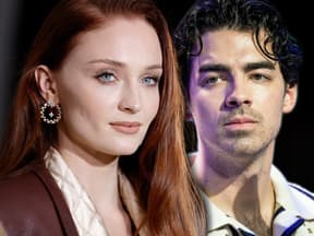 Sophie Turner guckt entschlossen, Joe Jonas sieht verärgert aus