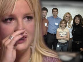 Britney Spears weint, daneben ein Bild mit ihrer Familie