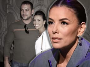 Eva Longoria sieht schockiert aus, im Hintergrund ein Bild von ihr und Tyler Christopher