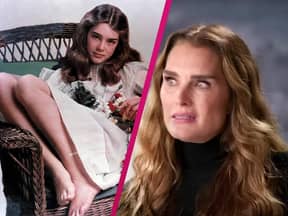 Brooke Shields im Jahr 1977, daneben ein aktuelles Bild von ihr mit entsetztem Gesichtsausdruck