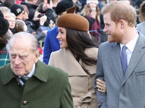 Prinz Philip, Herzogin Meghan und Prinz Harry in Sandringham. 