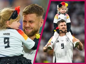 Niclas Füllkrug und seine Tochter Emilia beim EM-Vorrundenspiel Deutschland gegen Schottland 2024 in München